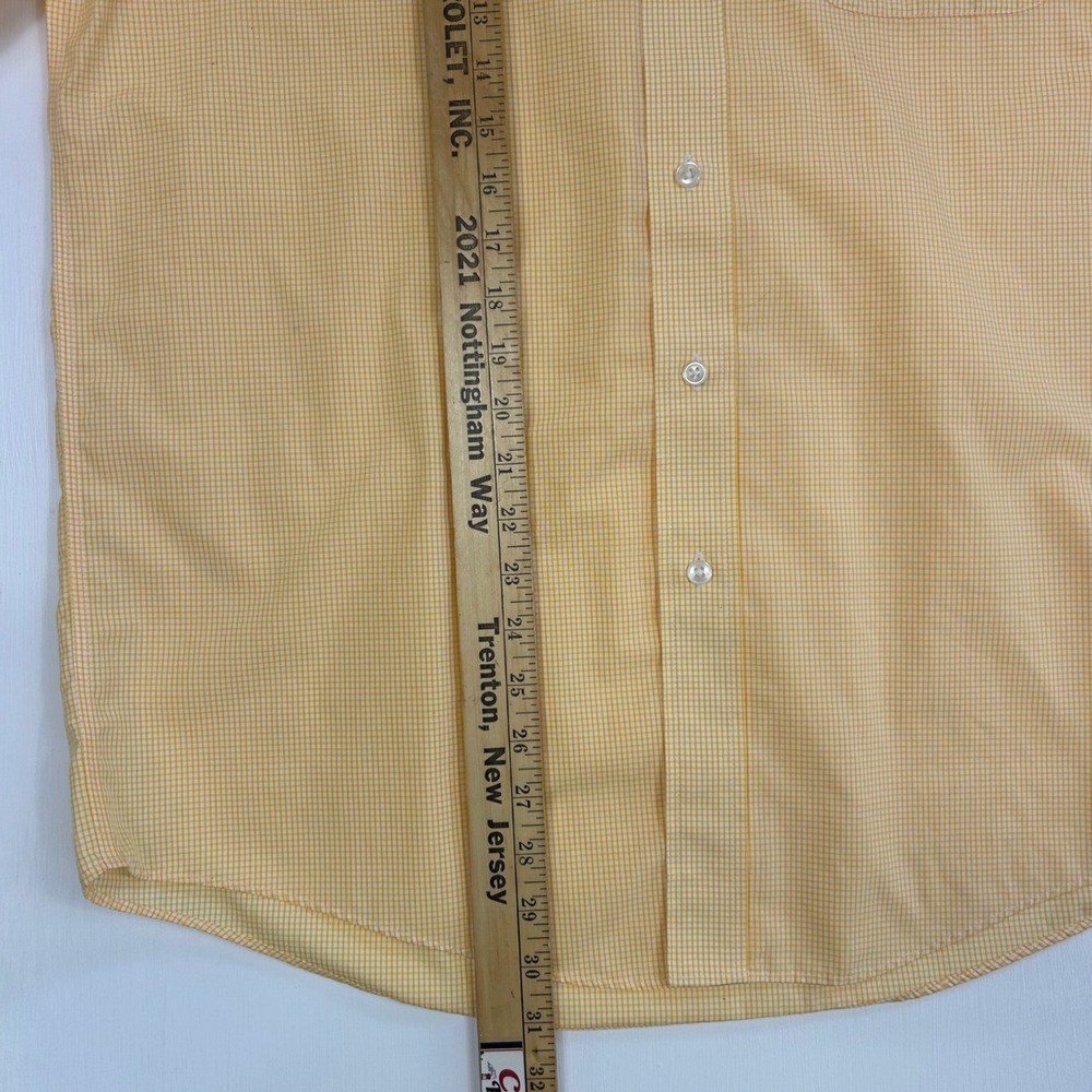 LL Bean Mens Short Sleeve Gingham Button Down Shirt Yellow White Traditional Fit - Picture 5 of 7